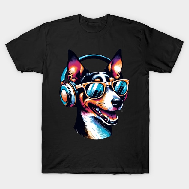 Smiling Rat Terrier DJ in Bold Japanese Art T-Shirt by ArtRUs